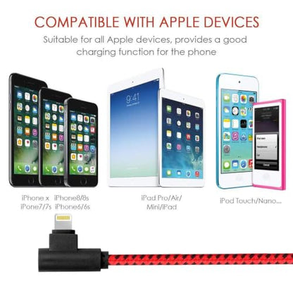 OCEEK 3Pack (3/6/10FT) USB A to Lightning Cable Right Angle [MFi Certified] - color: 3Pack red-black