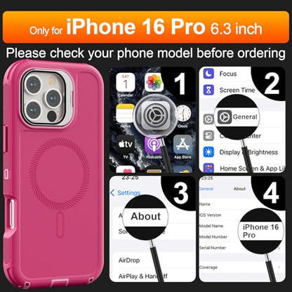 Follaroma for iPhone 16 Pro Case,Magnetic,Heavy Duty Case,6.3'', Hot-Pink - color: Hot-pink, size: iPhone 16 Pro 6.3''