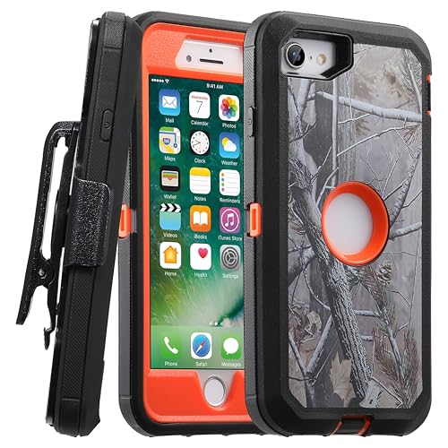 Case for iPhone SE (3rd and 2nd Generation) with Screen Protector Heavy Duty Full Body Military Grade Drop Protection Carrying Cover Holder | Holster for Men Belt with Clip Stand – Camo - color: Camouflage - Case w Clip