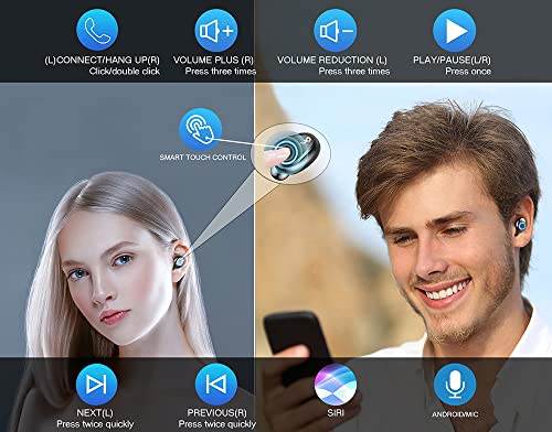Wireless V5.3 Bluetooth Earbuds Compatible with Motorola Moto G Play/Stylus/Edge/Edge+/5G/2025/2024/2023 Thin Travel Case, 8D Bass Mic IPX7 Waterproof/Sweatproof - color: Black Mini