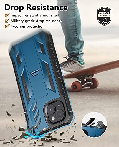 FNTCASE for iPhone 14 Plus Case, Built-in Screen Protector, Kickstand | 20FT Military-Grade Drop Protection, Anti-Slip Matte Textured, Rugged Heavy Duty Shockproof TPU Protective Cover - color: Blue