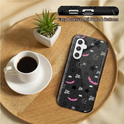 Gothic Skull Moon Stars Bat Phone Case for Samsung Galaxy S25, Dual Layer Shockproof Rugged Cover with Soft TPU + Hard PC, Anti-Scratch Slim Fit Wireless Charging Compatible - color: Gothic Skull Moon Stars Bat, size: 6.2" Galaxy S25
