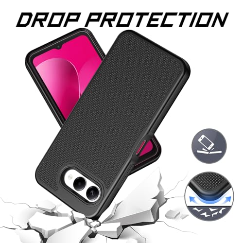 for T-Mobile REVVL 8 Phone Case with Tempered Glass Screen Protector,Dual Layer Heavy Duty Shockproof Protection Cover (Black) - color: Black