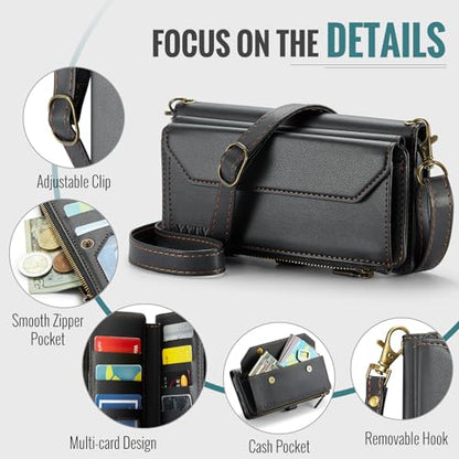 for Samsung Galaxy S24 FE Wallet Case with Card Holder, Black | RFID Blocking Slots, Crossbody Lanyard, Wrist Strap, Zipper Pocket Purse Handbag, Magnetic Closure - color: Black, size: Galxay S24 FE