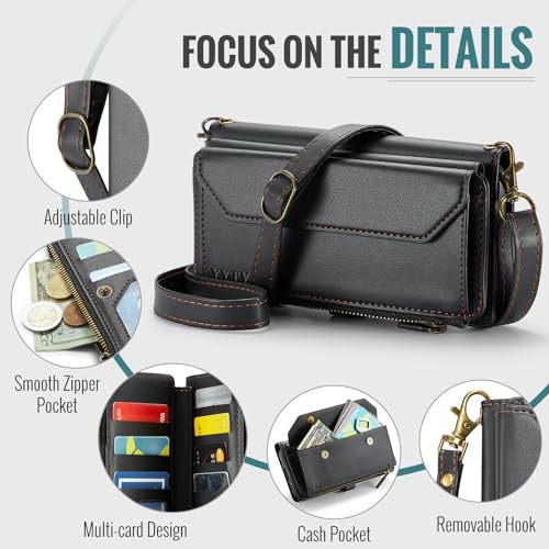for Samsung Galaxy S23 FE Wallet Case with Card Holder, Black | RFID Blocking Slots, Crossbody Lanyard, Wrist Strap, Zipper Pocket Purse Handbag, Magnetic Closure - color: Black, size: Galxay S23 FE