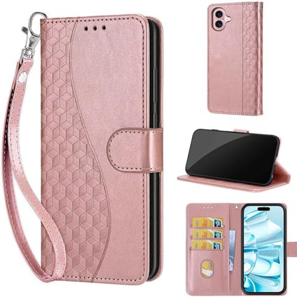 Wallet Case for iPhone 16, Rose Gold | Women Flip Folio Cover, Embossed PU Leather, Stand, Credit Card Holders Slots, Wrist Strap - color: 4