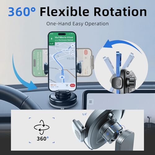 Car Phone Mount, Dashboard Phone Holder and Windshield Mount with One Button Release, Mechanical Clamp, Extendable Arm, 360 Degree Rotation, Washable Gel Suction Cup, Fits Most Smartphones - size: Universal | Mech