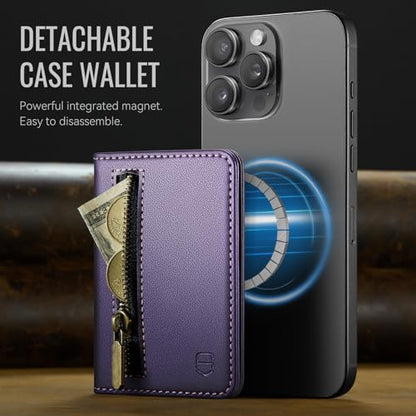 Strapurs Magnetic Card Holder Compatible with MagSafe Phones and Cases, PU Leather Phone Wallet for iPhone 17/16/15/14/13/12/Pro/Max/Plus/Air, 4 Card Slots RFID Blocking with Zipper Pocket - Purple - color: Purple
