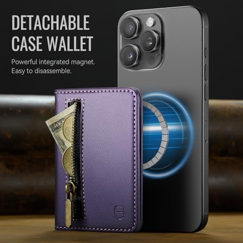 Strapurs Magnetic Card Holder Compatible with MagSafe Phones and Cases, PU Leather Phone Wallet for iPhone 17/16/15/14/13/12/Pro/Max/Plus/Air, 4 Card Slots RFID Blocking with Zipper Pocket - Purple - color: Purple