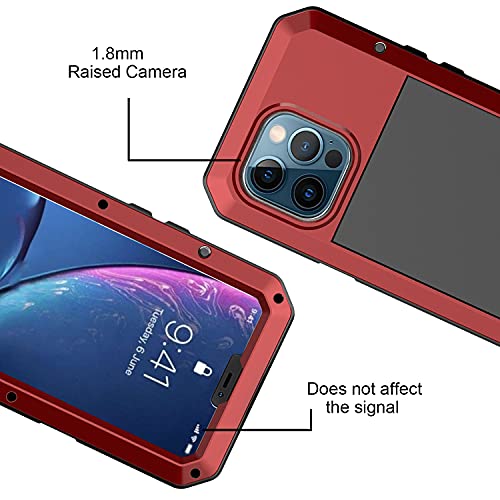 for iPhone 13 Pro Max Case,360 Full Body Protective Heavy Duty Shockproof Tough Armour Aluminum Alloy Metal Case with Silicone Built-in Screen Protector for iPhone 13 Pro Max 6.7" - Red - color: Red