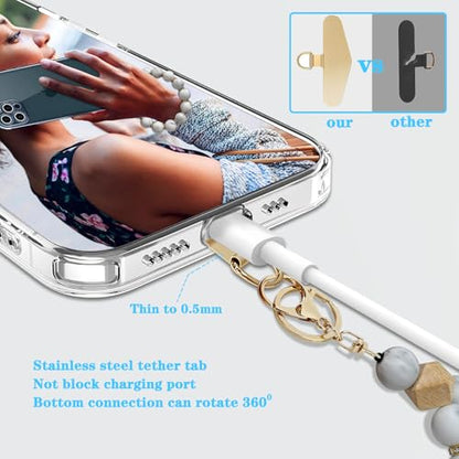 Silicone Beaded Phone Wrist Strap, Phone Bracelet Strap with Tether Tab Elastic Hands Free Wristlet Strap - color: Resin White