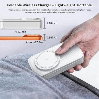 [Apple MFi Certified]Magnetic Charger 3 in 1 Charging Station,25W Wireless Foldable Mag-Safe Charger 6FT USB-C Cable Wireless iPhone Charging Station Compatible with iPhone 17/16/15/14/13/12 Pro/Plus