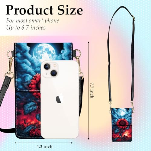 Small Crossbody Bags for Women Touchscreen Cell Phone Bag Cross Body Purses with adjustable Strap,Gifts For Teenage Girls - color: Fiery Red Sunflower