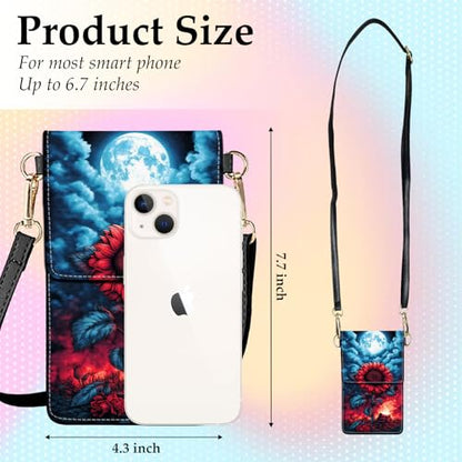 Small Crossbody Bags for Women Touchscreen Cell Phone Bag Cross Body Purses with adjustable Strap,Gifts For Teenage Girls - color: Fiery Red Sunflower