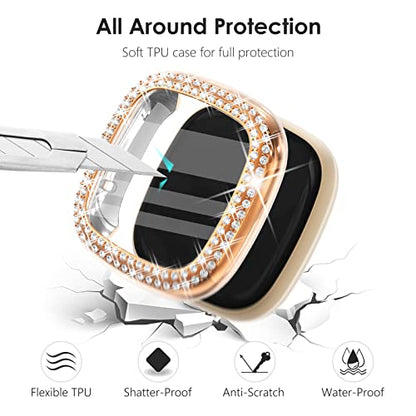 CHANCHY 4 Pack Compatible with Fitbit Versa 4 Screen Protector Case, Soft TPU Full Protective Case Cover Bumper Bling Crystal Diamond Frame for Fitbit Versa 4 Smart Watch, 10 Packs - color: Clear/Rose Gold/Pink/Silver/Black/Gold/Purple/Blue/Green/Red, siz