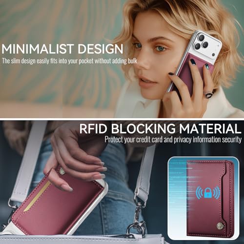 Vinich for MagSafe Wallet Magnetic RFID Blocking Card Holder, Wine Red - color: Wine Red