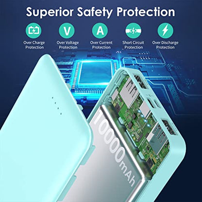 [2 Pack]Portable Charger Power Bank 10000mAh,Slimmer USB C Fast Charging Portable Phone Charger,Travel Essentials Backup External Battery Pack for iPhone 17/16/ 15/14/13/12,Galaxy,Android-Green+Purple - color: Green+Purple