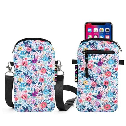 Lanyard Phone Holder Pouch, Phone Bag with Pocket for iPhone & Samsung - color: White Garden
