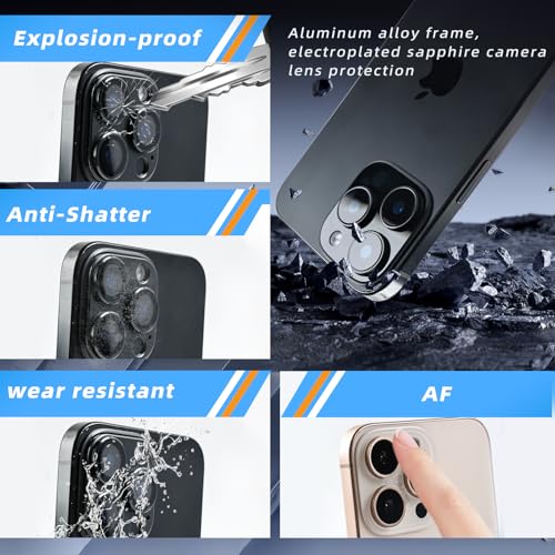 Camera Lens Protector Cover for iPhone 16 15 14 Pro Max/Pro (9H Anti-Glare Tempered Glass, 0.2mm Shatterproof Metal Ring) - Military-Grade Case Friendly, Bubble-Free Install, slivery