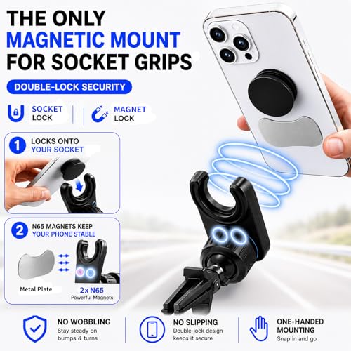 2X-Hold Magnetic Car Mount for PopSockets, Socket Car Phone Holder AC Vent - style: Car Mount