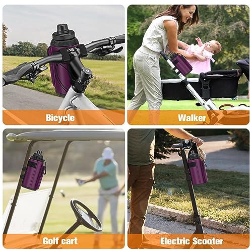 FINPAC Cup Holder for Bike, Universal Water Bottle Holder w/Phone Pockets - color: Purple