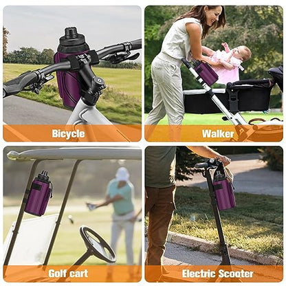 FINPAC Cup Holder for Bike, Universal Water Bottle Holder w/Phone Pockets - color: Purple
