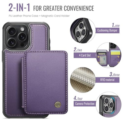 Wallet Case for iPhone 16 Pro Max Compatible with MagSafe for Men Women, Detachable Magnetic Wallet Phone Case with Card Slot Holder RFID Blocking for iPhone 16 Pro Max 6.9 inch (Purple) - color: Purple