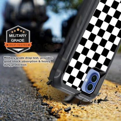 for iPhone 17 Case with Screen Protector Black and White Checkered Design, 3-Layer Rugged Heavy Duty Shockproof Protective Trend Phone Case for iPhone 17 Men Women - color: Gray