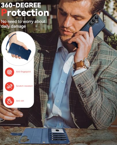 OCASE for Samsung Galaxy S25+ Plus Detachable Wallet Case, Blue | 2-in-1, Card Holder, RFID Blocking, Stand, Wrist Strap, Shockproof, Wireless Charging, Magnetic, PU Leather Flip Phone Cover - color: Blue, size: Samsung Galaxy S25 Plus