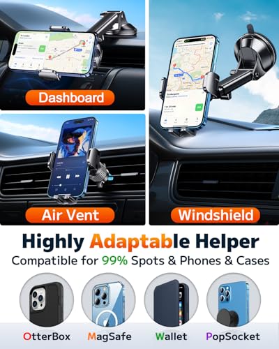Qifutan Phone Holders for Your Car Cell Phone Mount for Car Mount Windshield Dashboard Air Vent Universal Hands Free Automobile Cell Phone Holder Fit for iPhone Smartphone Camera Mounts - color: Black-E