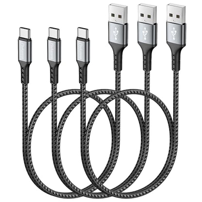 Short USB C Cable 1.6FT 3Pack, 20inch 3A USB A to USB C Cable Fast Charging Data Sync Braided Compatible with iPhone15/15Pro/15Pro Max/15Plus, Galaxy S23/S22/S21, Note10/9（Grey） - size: 1.6FT