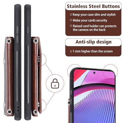Asuwish Phone Case for Motorola Moto G Power 5G 2023 Wallet Cover with Tempered Glass Screen Protector Credit Card Holder Crossbody Strap Stand Leather Cell Accessories GPower G5 Women Men Slot Brown