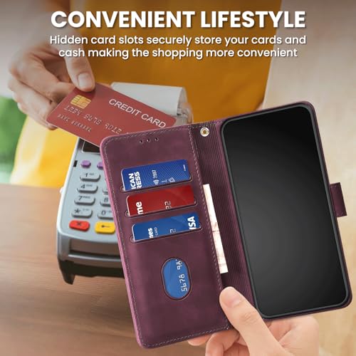 Wallet Case for Motorola Moto G Power (2025), Burgundy | RFID Blocking, Magnetic Closure, Card Holder, Kickstand, Shockproof Flip Cover - color: Burgundy
