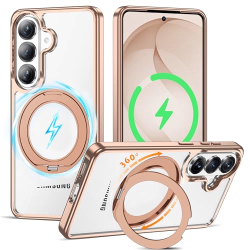 Compatible with Clear Samsung Galaxy S26 Case with 360° Invisible Magnetic Ring Stand [Compatible with Mag-Safe] Shockproof Plating Phone Case for S26 6.3",Desert Gold - color: Desert Gold, size: Samsung Galaxy S26