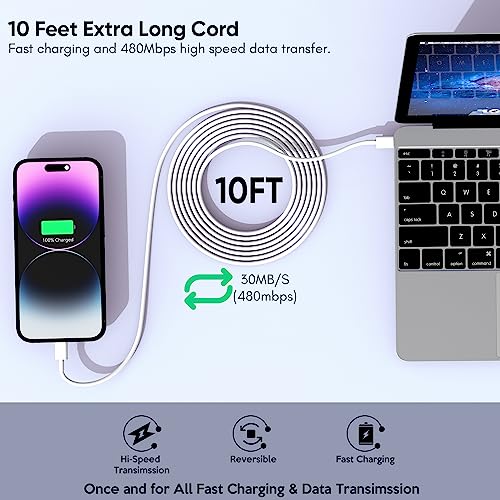 10FT iPhone Fast Charger,[Apple MFi Certified] 2Pack PD Dual Apple Fast Charger USBC Charge Block 10Foot Lightning Cable Cord Quick Charging for iPhone 14/Pro/Pro Max/Plus/13/12/11/XS/XR/X/SE2022/iPad