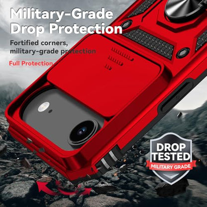 for iPhone Air Case, with Slide Camera Cover HD Screen Protector [Military Grade 16ft. Drop Tested] Ring Holder Kickstand Protective Phone Case for Apple iPhone Air 2025, Red - color: Red w/ Slide Camera 2nd gen. Military Grade