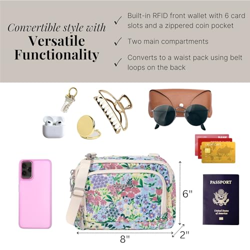 Baggallini Triple Zip with Front Wallet/Trifecta RFID Wallet Crossbody - color: Meadow Print
