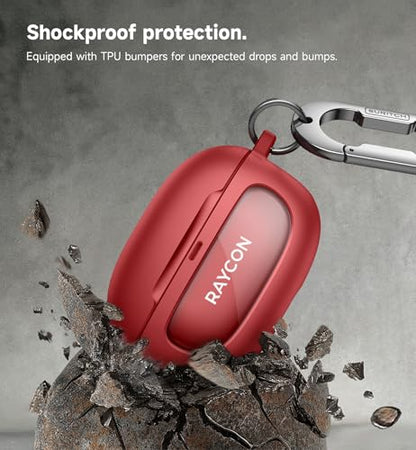 SURITCH Case for Raycon Everyday Earbuds (2024 Edition), Shockproof Magnetic Case for Raycon Bluetooth True Wireless in-Ear Buds Headphones, Protective Cover with Magnetic Lid Lock & Carabiner, Red - color: Red