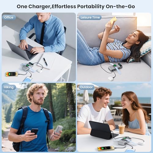 5-in-1 Portable Charger for iPhone,40800mAh Power Bank Built-in Retractable Cable and iWatch Charger,25W PD QC4.0 Fast Charging Battery Pack,Travel Essential Phone Charger for iPhone 17/16/15,Android - color: Black Sliver