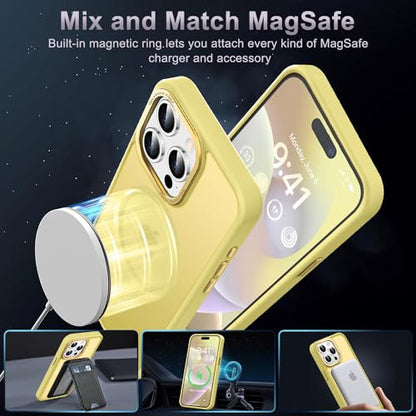 Newfuture Magnetic for iPhone 15 pro Case Matte Shockproof, Yellow | Military Drop Protection, Slim Matte Anti-Fingerprint, Compatible with Magsafe, Camera Guard, Translucent Protective Cover - color: Yellow, size: iPhone 15 Pro 6.1 inch