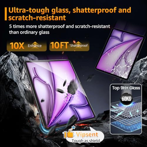 2-Pack Glass Screen Protector for iPad 11th A16 11-in. /10th Generation 10.9-in. (2025/2022) Military Shatterproof, 9H+ Hardness, Auto-Alignment Frame, Anti-Fingerprint, HD Clear, Scratch Resistant - size: iPad (A16) 11th/10th Gen (2025/2022)