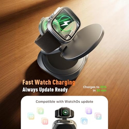REWONDER 3-in-1 Qi2.2 25W Fast Wireless Charging Station for iPhone - color: Grey