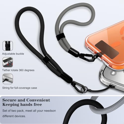 Phone Lanyard, 2 Pack Adjustable Cell Phone Lanyard Hand Phone Wrist Strap with Tether Tabs for Smartphones - color: Grey