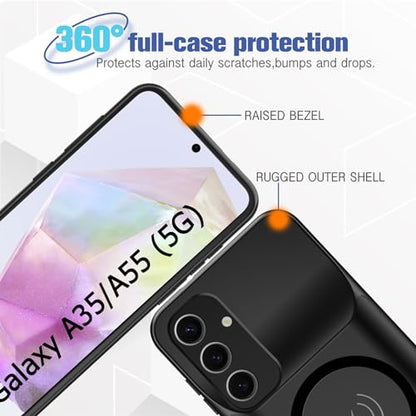 Battery Case for Galaxy A55/A35,Full Encircle[12000mAh]High Capacity Rechargeable Portable Charger Case Extended Battery Pack for Galaxy A55/A35(6.6inch)Wireless Charging Case with Carplay-Black - size: Galaxy A55/A35