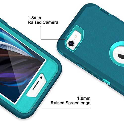 MXX Case Designed for iPhone SE 2022 /SE 2020 Heavy Duty Protective Case with Screen Protector [3 Layers] Rugged Rubber Shockproof Protection Cover & Rotating 360 Degree Belt Clip (Turquoise) - color: Turquoise