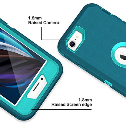 MXX Case Designed for iPhone SE 2022 /SE 2020 Heavy Duty Protective Case with Screen Protector [3 Layers] Rugged Rubber Shockproof Protection Cover & Rotating 360 Degree Belt Clip (Turquoise) - color: Turquoise