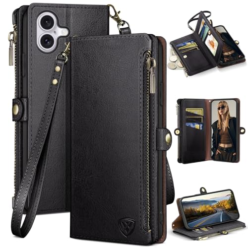 XcaseBar Compatible with iPhone 17 6.3" Wallet case with Zipper Credit Card Holder【RFID Blocking】,Flip Folio Book PU Leather Phone case Shockproof Cover Women Men for Apple 17 case Black - color: Black, size: iPhone 17 6.3"