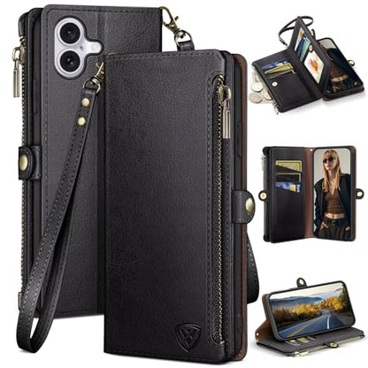 XcaseBar Compatible with iPhone 17 6.3" Wallet case with Zipper Credit Card Holder【RFID Blocking】,Flip Folio Book PU Leather Phone case Shockproof Cover Women Men for Apple 17 case Black - color: Black, size: iPhone 17 6.3"