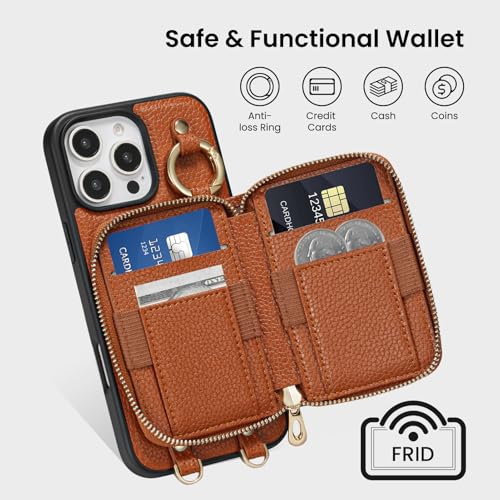 ORNARTO Magnetic Detachable Wallet Case for iPhone 16 Pro Max, Brown | Compatible with MagSafe, Crossbody Wallet Case with Card Holder Wrist Strap, RFID Blocking PU Leather Wallet Phone Cover 6.9” - color: Brown