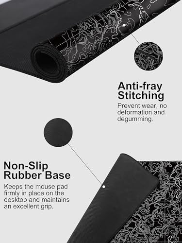 Mouse Pad with Wireless Charging, Large Desk Mat, Black Topographic Map #3 - color: Black Topographic Map #3